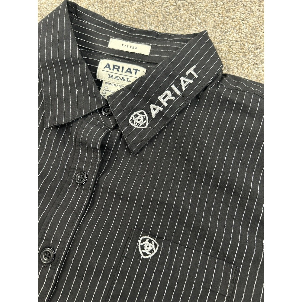 Ariat Female Team Kirby Stretch Shirt Black W/ Silver Lurex Large #0376